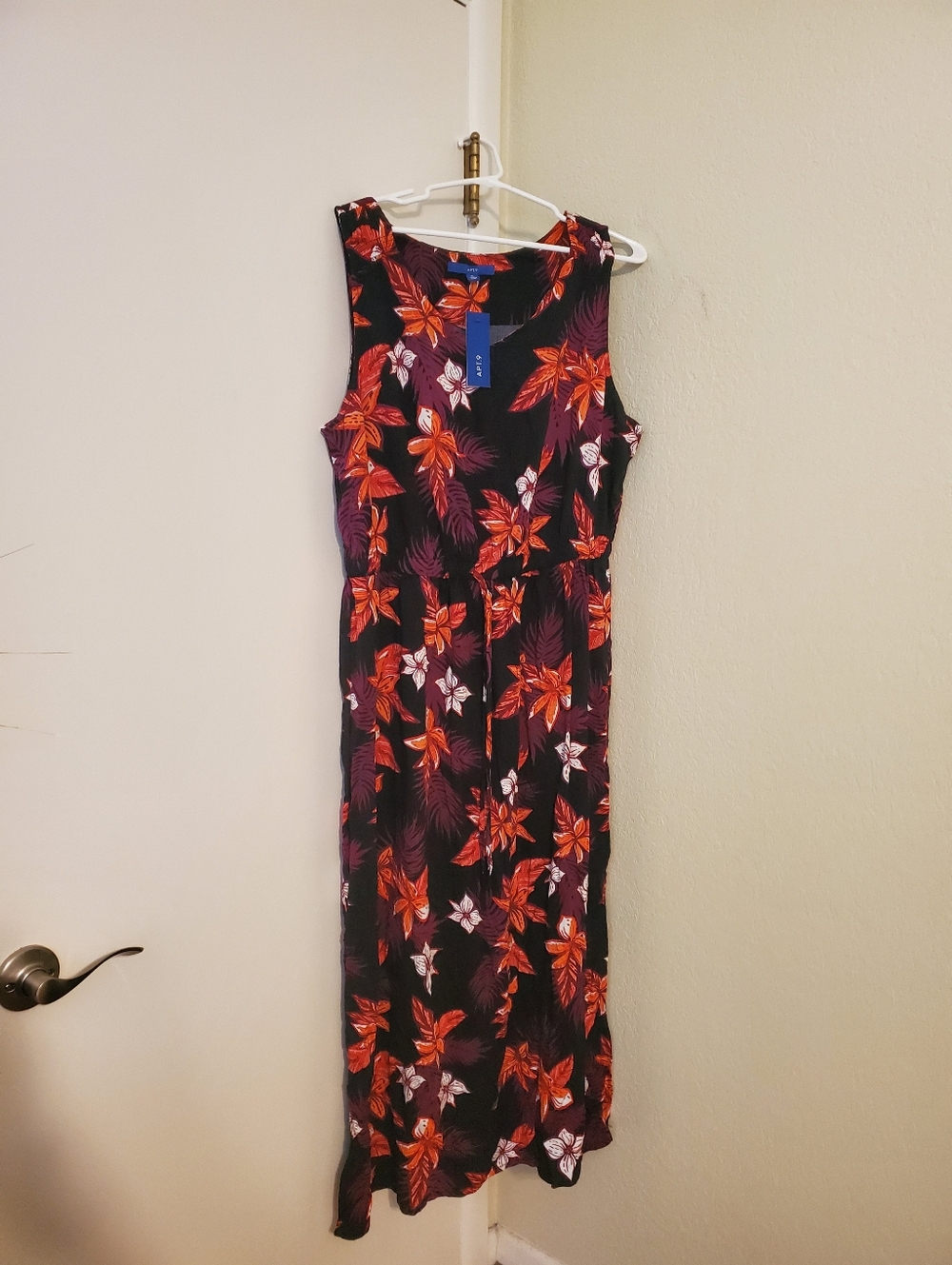 Apt. 9 Black Maxi Dress with Red & Purple Floral Print
